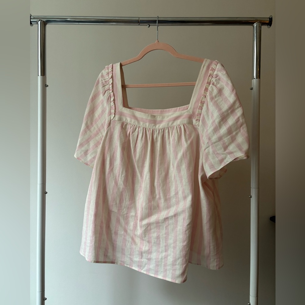 Draper James - pink and white stripe linen top - XL
